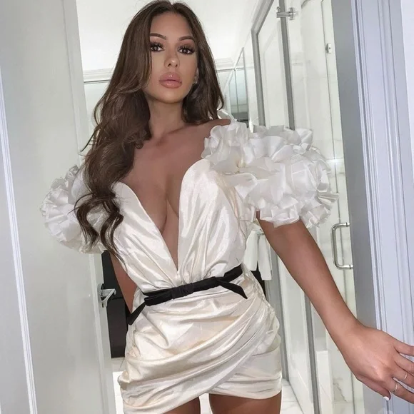 HOUSE OF CB 'Agatha' Ivory Organza Mini Dress NWOT - Picture 5 of 10